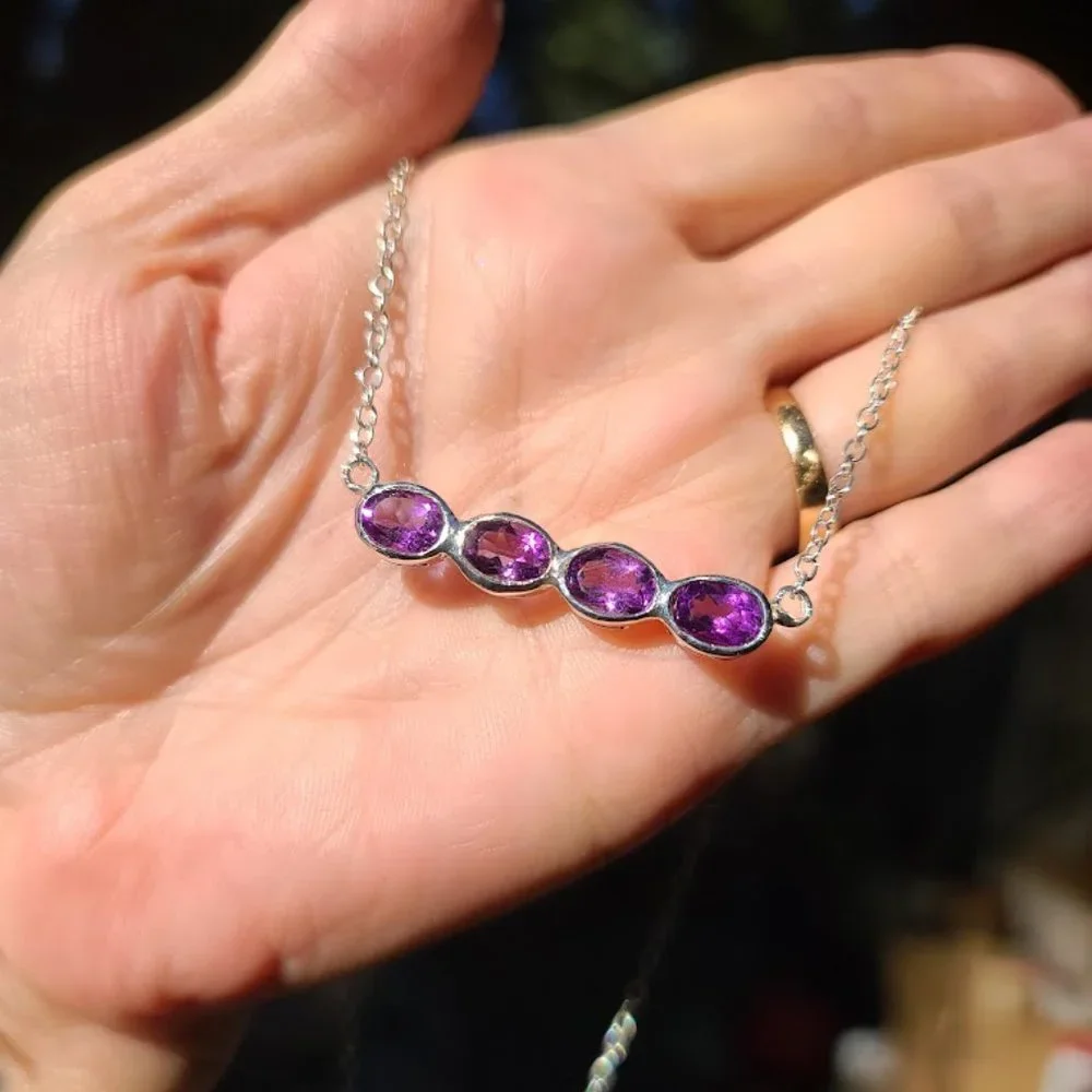 Amethyst 16k bubble bar sterling necklace - Picture 5 of 7